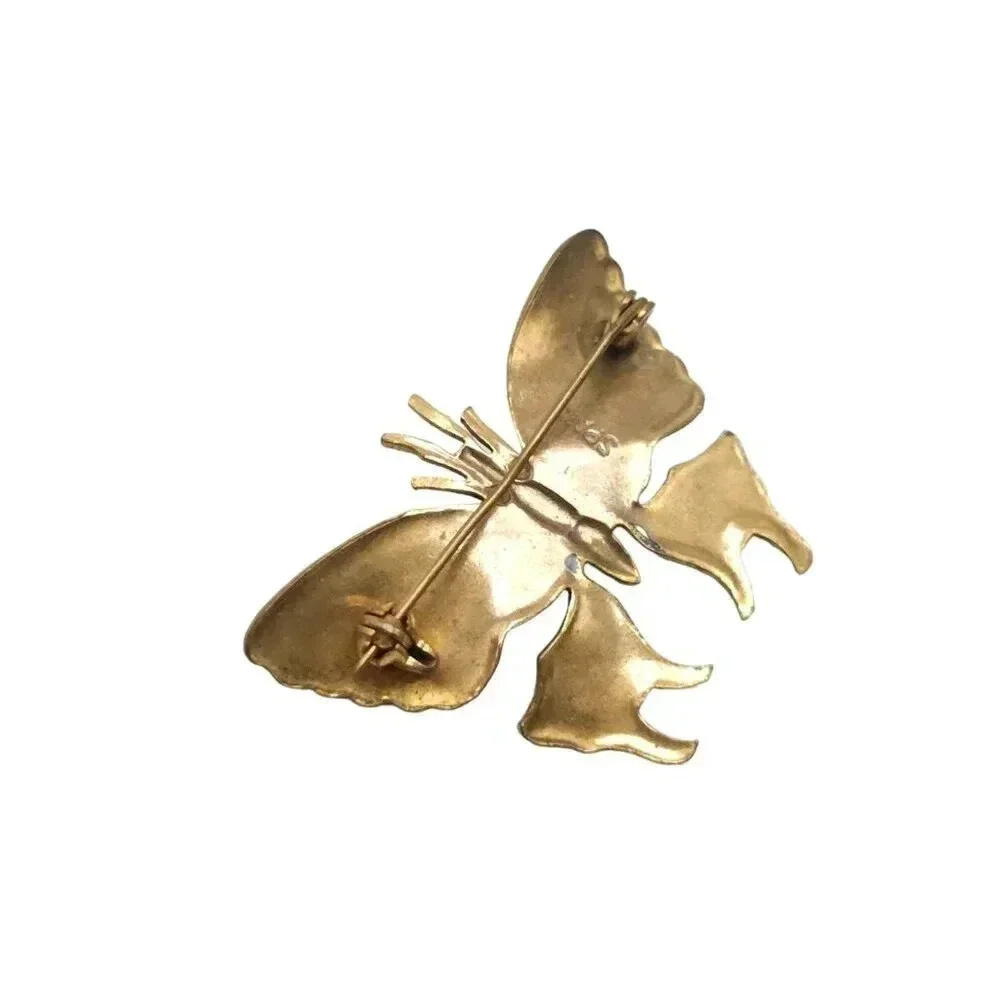 Spain Damascene Multicolor Enamel Textured Butterfly Brooch Pin Vintage